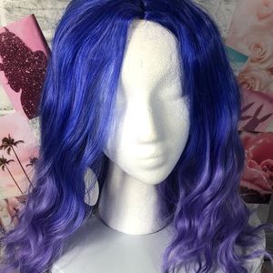 Blue to Purple Ombré Shoulder Length Wavy Wig without Bangs - New, never worn